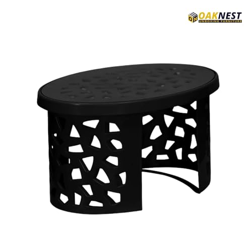 Image of Oaknest Neelakamal Crystal Plastic Chair and Table Set of 2+1 | Modern Cut-Out Design Indoor & Outdoor Furniture for Balcony, Garden, Patio, and Living Room | Iron Black