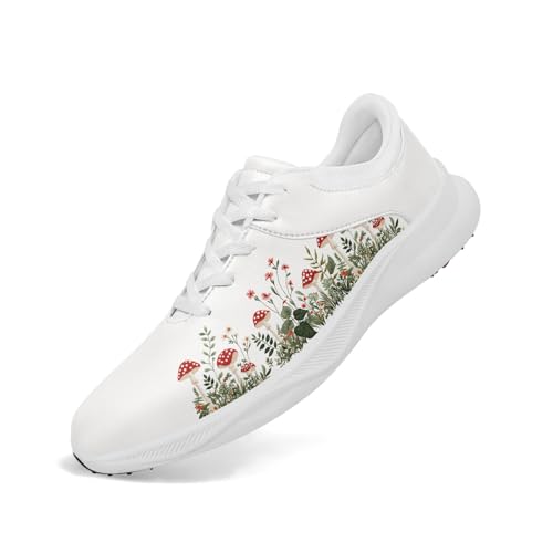 AWSOLE Women's Print Floral Golf Sneakers with Auto Vent Breathable Spikeless Air-Cushioned Fashion Walking Golf Shoes White/Green/Red