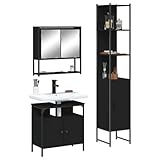 WRJENFSC Schwarzes 3-Teiliges Badmöbel-Set 60x30x185 cm Holzwerkstoff Glas Spiegelschrank Waschbeckenunterschrank Hochschrank für kleine Badezimmer