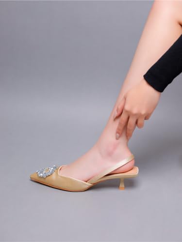 Women's Crystal Rhinestone Decor Pointed Toe High Heel Pumps Shoes Pointed-Toe Mid-Heel Pumps Crystal Bow Romantic Elegant Vacation Shoes Summer Basics Business Casual Business Chic Spring Shoes Spring Break Easter4