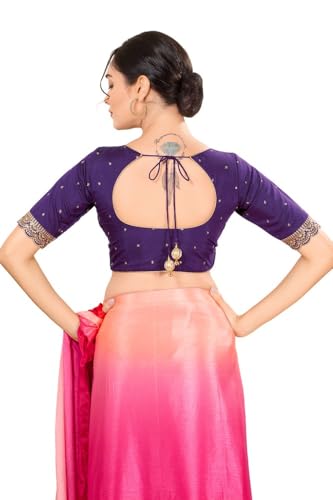 Image of Vamas Women's Silk Padded Self Design Half Sleeve Readymade Saree Blouse (X-1209.ELB)