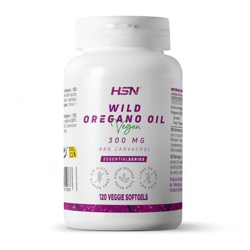 HSN Aceite de Orégano Silvestre 300 mg | 120 Perlas Vegetales 100% procedente de hoja de Origanum vulgare | ALTA Concentración 88% carvacrol, 2% timol | No-GMO, Vegano, Sin Gluten