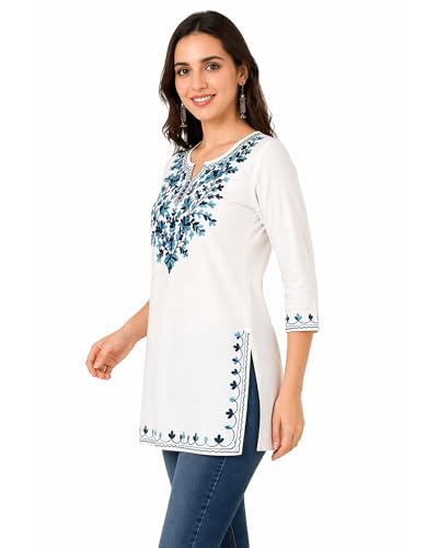 Image of Women's Pure Cotton Embroidered Short Kurtis