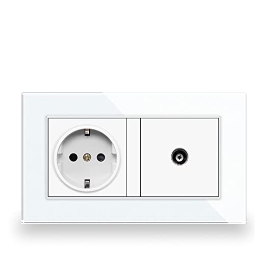 Suwequest Double Sortie avec Panneau de Verre en Cristal trempé USB 5V 2A Ports DE Charge USB AC 110V ~ 250V 16A EU POITE Murs Standard EU Socket (TV Ports) 110-250V
