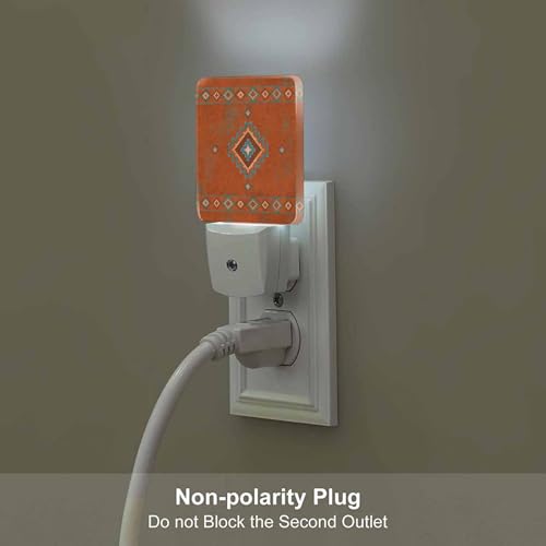 Image of LED Night Light,Western Southwest Copper Turquoise Petroglyph Tribal LED Night Light Plug into Wall with Dusk to Dawn Light Sensor White Energy Efficient Nightlight for Bedroom Living Room