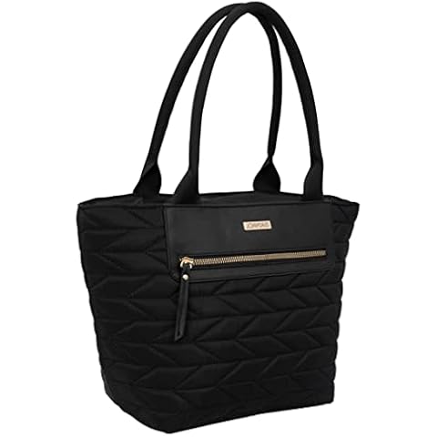 Joan & David Quilted Nylon Insulated Reusable Lunch Bag Tote Organizer Box with 12oz Water Bottle for Work Travel (Black) Cover