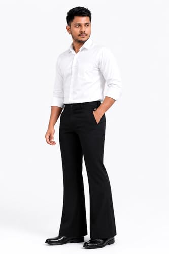 Image of Men's Formal Bootcut Pants | Stretchable Trousers | High Rise Flared Fit Pants | Office & Formal & Casual Wear (Black /White)