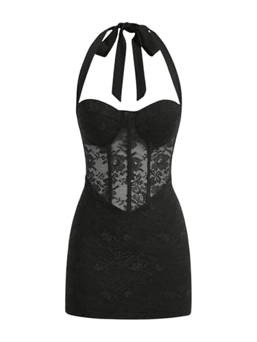 Mini robe moulante Floerns chic avec dos nu et dentelle contrastée