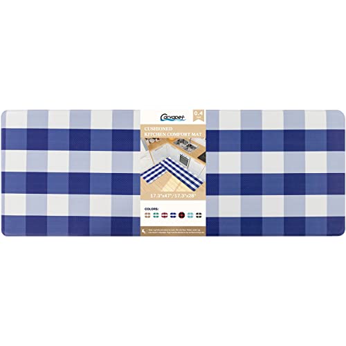 Carvapet Buffalo Plaid Kitchen Mat Waterproof Non-Slip Rugs Cushioned Anti-Fatigue Kitchen Rug Heavy Duty PVC Ergonomic Comfort Standing Foam Mats for Office Laundry, Blue&White, 17.3  x47.2  