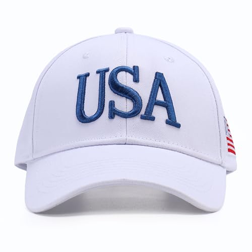 Image of USA Trucker Hat for Men & Women American Flag Cap Adjustable Baseball Cap Mesh Snap Patriotic 3D Embroidered Cap