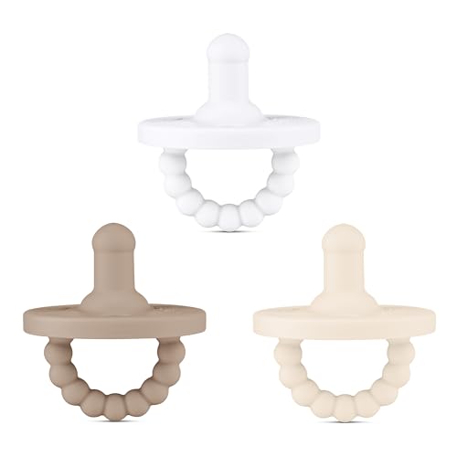 Image of Ryan & Rose Cutie PAT All-in-One Pacifier and Teether Massaging Teething Ring and Hideaway Binky for Growing Babies (Canvas (3 Pack), Stage 1)