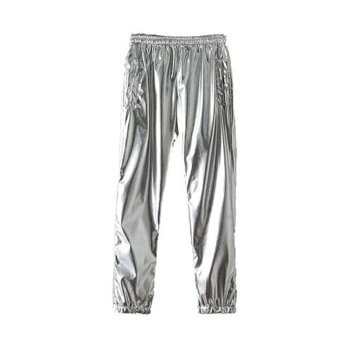 Tobysper Pantalones de chándal para hombre, color dorado y plateado, brillante, para jazz, hip hop, fiesta, discoteca, dj, rock, hip hop, pantalones de moda ajustados, pantalones de pierna recta,