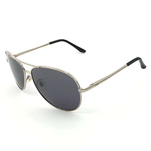 J+S Premium Military Style Classic Aviator Sunglasses, Polarized, 100% UV protection (Large Frame - Silver Frame Gray Lens)