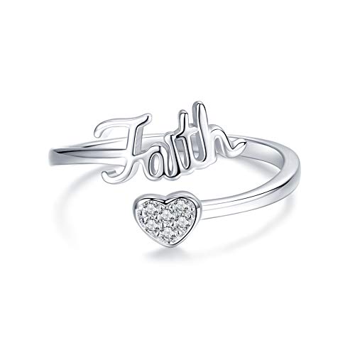 Faith Ring for Women Engraved Faith Love Heart Ring Inspirational Jewelry Adjustable Rings for Birthday Christmas