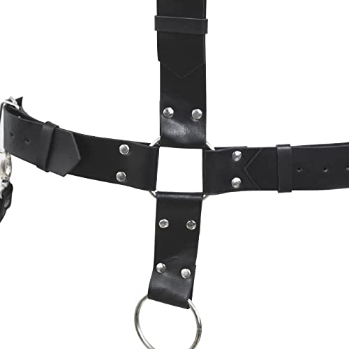 Herren Punk Body Brust Harness Männer Leder Geschirr mit Handschellen & Penisring,Gothic Männer Kleidung Bandage Kostüme Herren Sexy Sklave Clubwear,BDSM Fesseln Sexspielzeug für Paare Extrem Sex