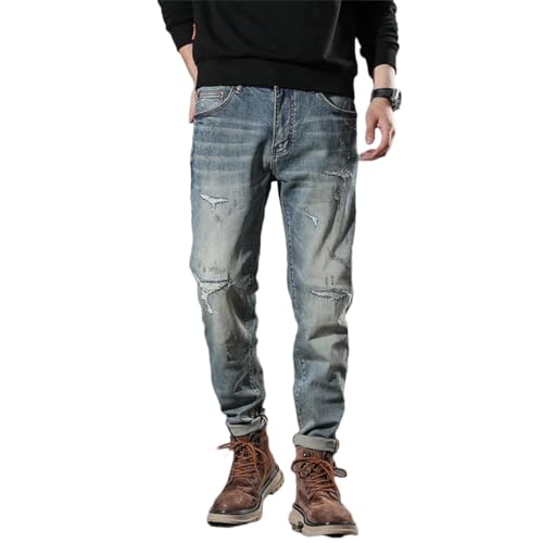 Men's Vintage Jeans Slim Straight Light Colored Distressed Jeans