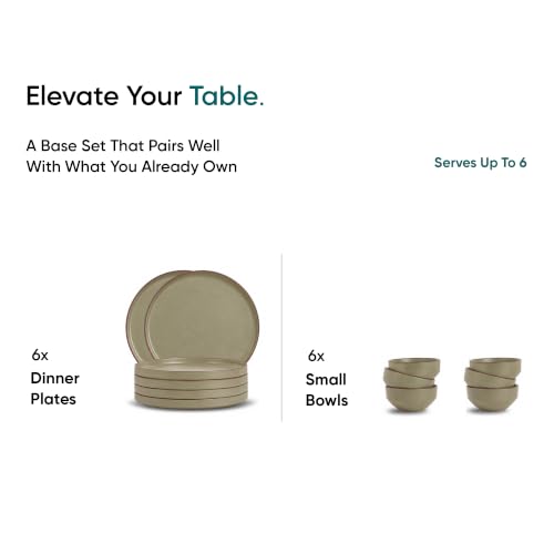 Image of Shay Ceramic Modern Dinner Set, 12 Pcs, Olive Green | Crockery Set | Ceramic Dinner Set | Matte Finish (Japandi Dinner Set - Olive Green, 12 Piece)