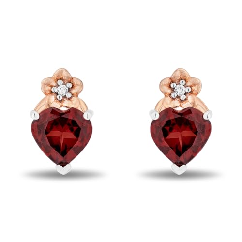 Jewelili Enchanted Disney Fine Jewelry Snow White Heart Earrings for Women | 14K Rose Gold over Sterling Silver | Garnet & 1/20 CTTW White Diamonds | Push Back Studs | Princess Inspired Jewelry Gifts for Her3