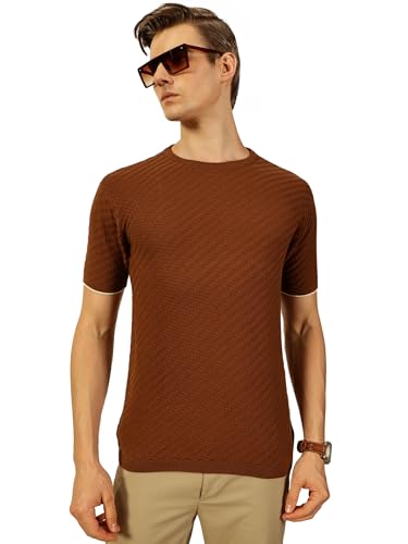 Image of Thomas Scott Men's | Textured | Half Sleeve | Slim Fit | 100% Cotton | Round Neck | Casual Tshirt