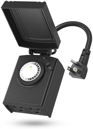 BN-LINK Outdoor 24-Hour Mechanical Timer Outlet, 2 Grounded Outle...