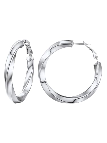 Image of Stainless Steel Chunky Hoop Earrings For Women, Minimalist and Chic, Black /Gold Plated, Round Hoops Earrings Hypoallergenic, Size: 30mm /40mm /60mm /80mm, Come with Box