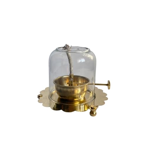 Image of eCraftIndia Akhand Diya with Glass Cover & Adjustable Bati | Decorative Oil Lamp for Home Mandir, Pooja Room & Festivals | Traditional Deepak for Aarti | Gift for Housewarming