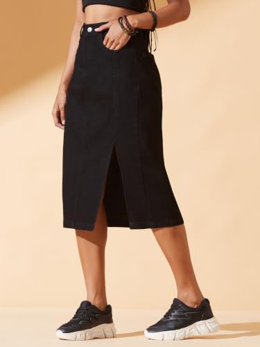 Image of Dolce Crudo Women's Flared High-Rise Stretchable Denim Maxi Skirt