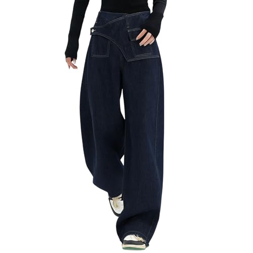 Jean d'été taille haute pour femme coupe droite confortable et style hip hop