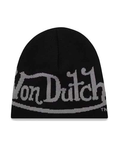 Von Dutch Womens Beanie Hat - Soft Cuffed Knitted Skull Cap Graphic Winter Beanie for Women with Embroidered Logo, Size One Size, Black