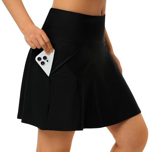 ANIVIVO Women's Swim Skirt Bathing Suit Bottom High Waisted Swim Skort Tummy Control Split Swimsuit Bottom with Pockets2