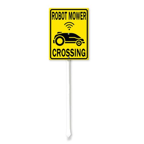 Vdenvileye Robot Mower Crossing Yard Sign with Stake 20x30cm Rustproof Aluminum Lawn Decorations Warning Sign for Outdoor Road Street Garden Decor