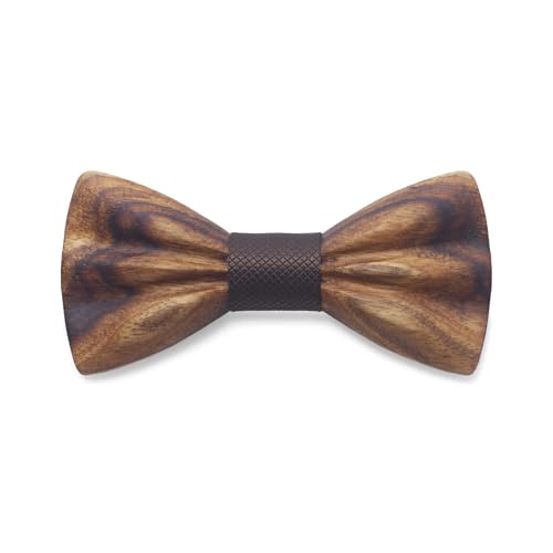 Cyriacus Pajarita para hombre de madera ajustable con gancho – Corbata de mariposa ya anudada para boda, negocios, fiesta, trabajo, graduación, Light Wood +Brown, 12 * 5.3cm