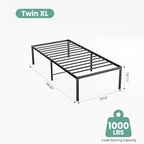Image of Sweetcrispy Twin XL Size 18 Inch Platform Bed Frame, Heavy Duty Metal Foundation Frame, Noise-Free Sturdy Steel Slats, Underbed Storage, No Box Spring Needed, Quick Setup