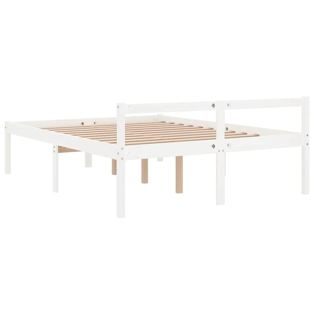 Massivholz Kiefer 45 cm Sitzhöhe Seniorengerecht Weiß 120 x 200 cm | Seniorenbett Weiß 120x200 Massivholz Kiefer Bettgestell mit Kopfteil 45cm Einstiegshöhe Stauraum