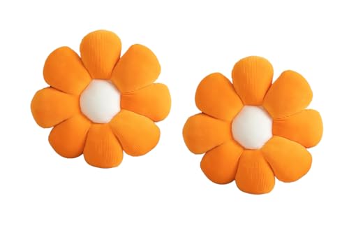 Image of RVA Sunflower Cushion Floor Pillow Flower Shape Cushion Cute Seating Pad Sunflower Chair Cushion Throw Pillow for Home Decoration for Bed Couch Chair Car Office (Pack of 2) (35 Cm) (Orange)