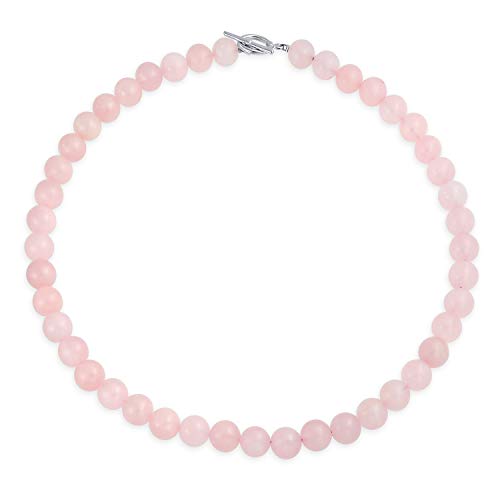 Bling Jewelry Plain Simple Classic Western Jewelry Pale Pink Rose Quartz Round 10MM Bead Strand Choker Necklace For Women Silver Plated Clasp 15 Inch