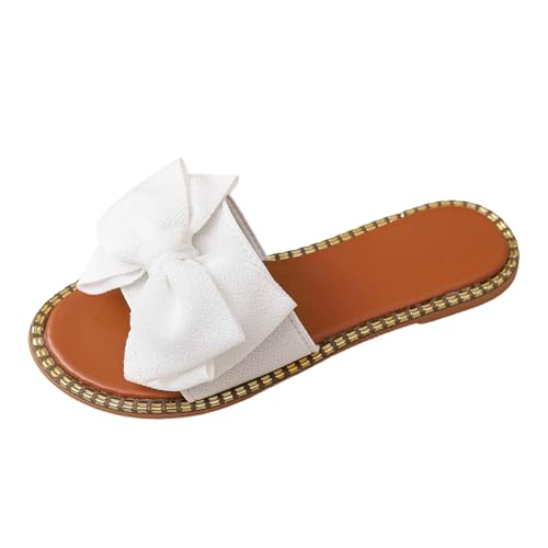 Pantoufles plates à nœud papillon femme élégantes style féminin été et plage