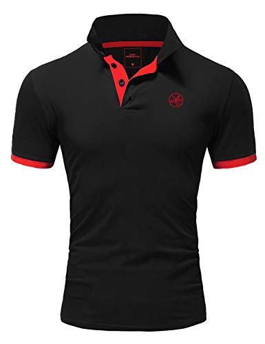 Amaci&Sons Herren Poloshirt Basic Kontrast Stickerei Kurzarm Polohemd T-Shirt 5103 Schwarz/Rot L