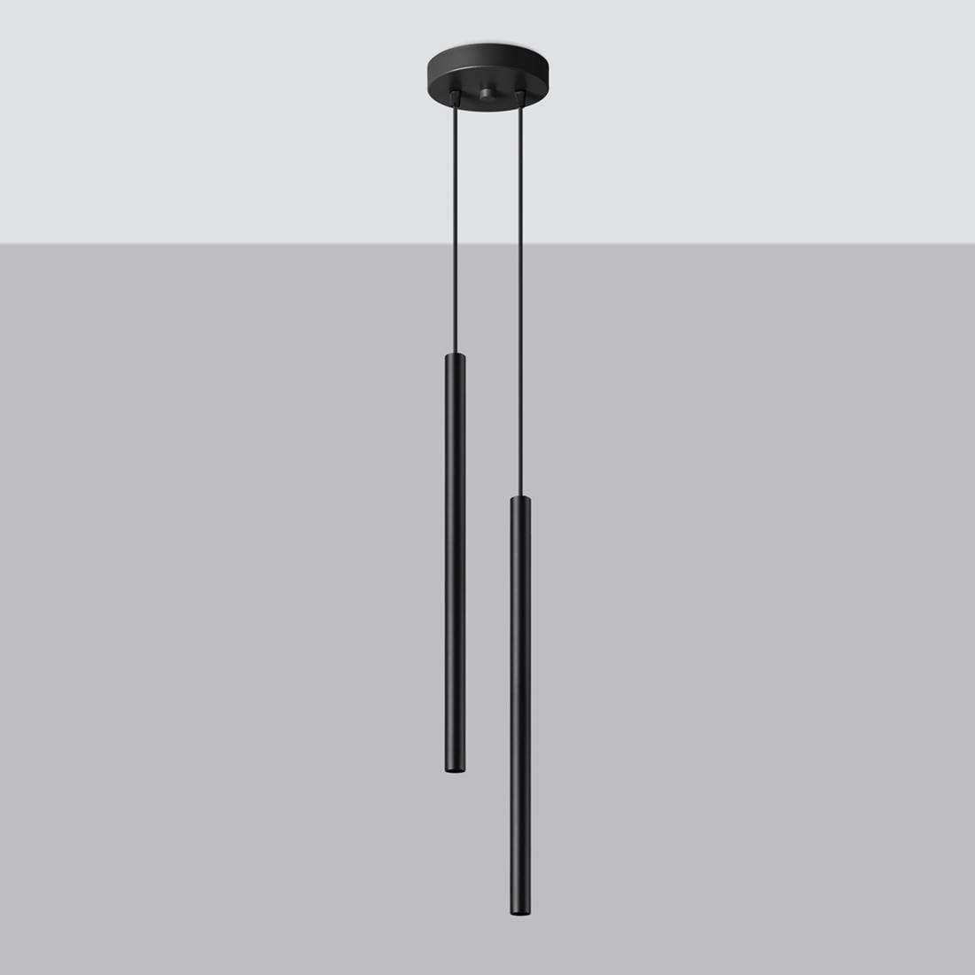 SOLLUX lighting Hängelampe Pendelleuchte Hängeleuchte Deckenlampe Stahl 2 Flammig Schwarz PASTELO