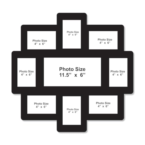 Image of Creative Arts n Frames One Piece Joint less Wooden Multi Picture Collage Photo Frame Home Decor Items Wall Decoration for living room Gift (Photo frame 9 Picture 12x6 Middle 23.5X23.5)