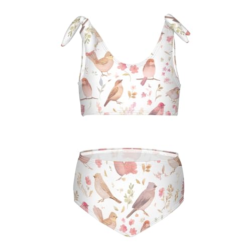 KLL Decorative Bird Pattern Girl 2 Piece Bikini Sets Scoop Neck Bathing Suit Swimming Suits Cute Shoulder Strap