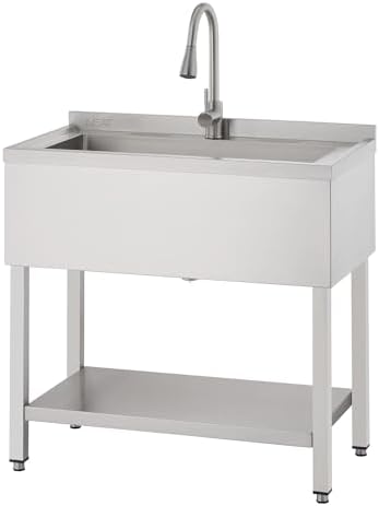 EcoStorage Stainless Steel Utility Sink, Oversized Freestanding Single Bowl Utility Sink, Pull-Out Faucet, Garage, Laundry Room, Business, NSF Certified, 36
