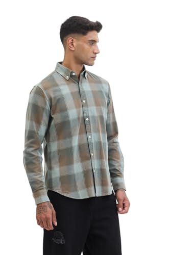 Image of SNITCH Men's Shirts | Regular Fit Checkered Shirt | 100% Cotton, Button-Down Collar, Machine Washable, Casual & Formal Wear