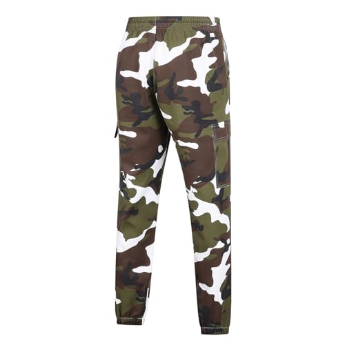 Mens Tactical Camo Cargo Pants Elastic Waist Versatile Fishing Sweatpants Tactical Military Combat Tapered Trousers4