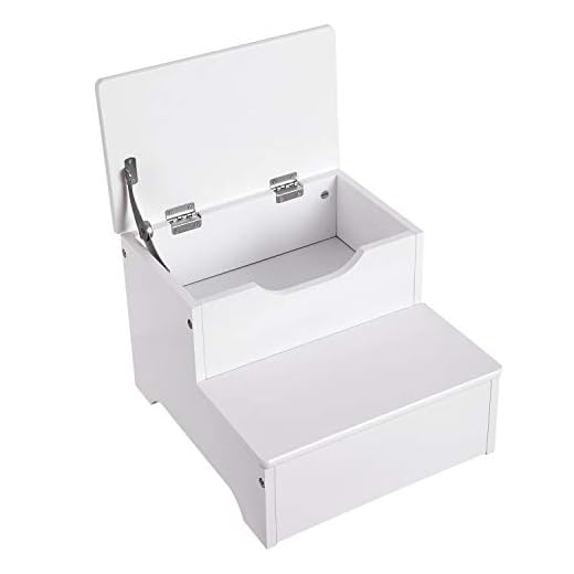 SONGMICS 2 Step Stool for Kids, Toddlers, Wooden Bed Steps with Storage for Toys or Supplies, Dual Height, for Bathroom, Kitchen, White, ULKF07IV