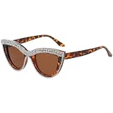 Gafas de sol de ojo de gato para mujer con diseño retro de diamantes de imitación, protección UV400, marco de policarbonato ligero para viajes, fiestas, uso diario de moda (A)