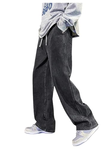 GORGLITTER Men's Baggy Jeans Y2K Wide Leg Skater Denim Pants Loose Fit Long Trousers Streetwear
