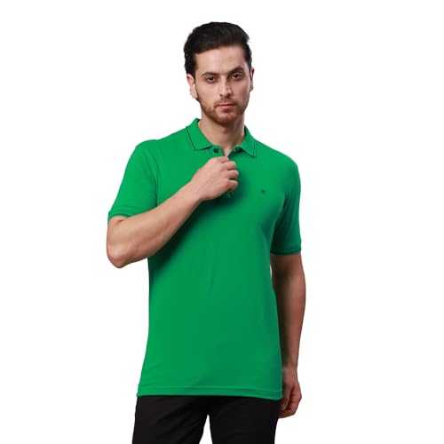 Image of Raymond Contemporary Fit Pure Cotton Solid Pattern Polo Neck Casual T-Shirt