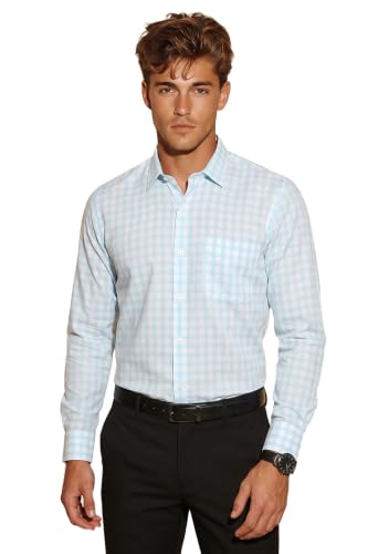 Image of Peter England Men's Classic Checkered Formal Slim Fit Full Sleeve Shirt | Wonder Fabric | Cotton-Rich