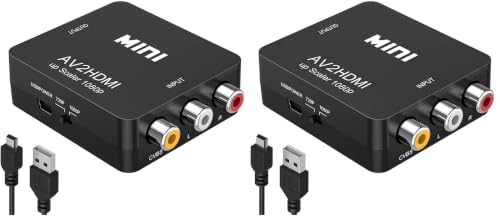 Image of RCA to HDMI Converter, 1080P RCA Composite CVBS AV to HDMI Video Audio Converter Adapter Compatible with N64 Wii PS2 Xbox VHS VCR Camera DVD, Support PAL /NTSC with USB Power Cable (Pack of 2)